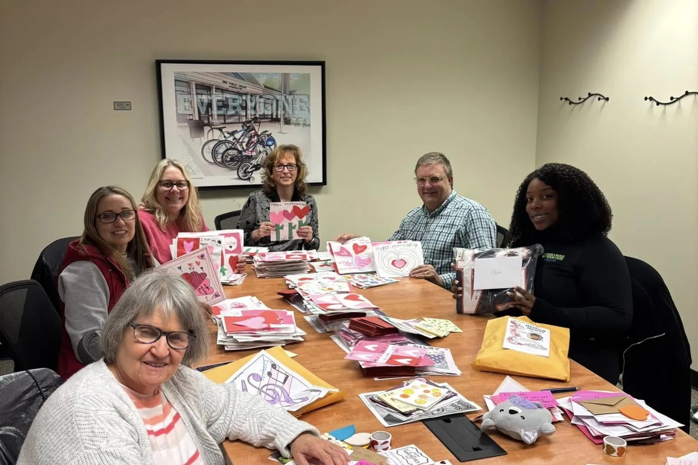 Volunteers at a valentine card-making session